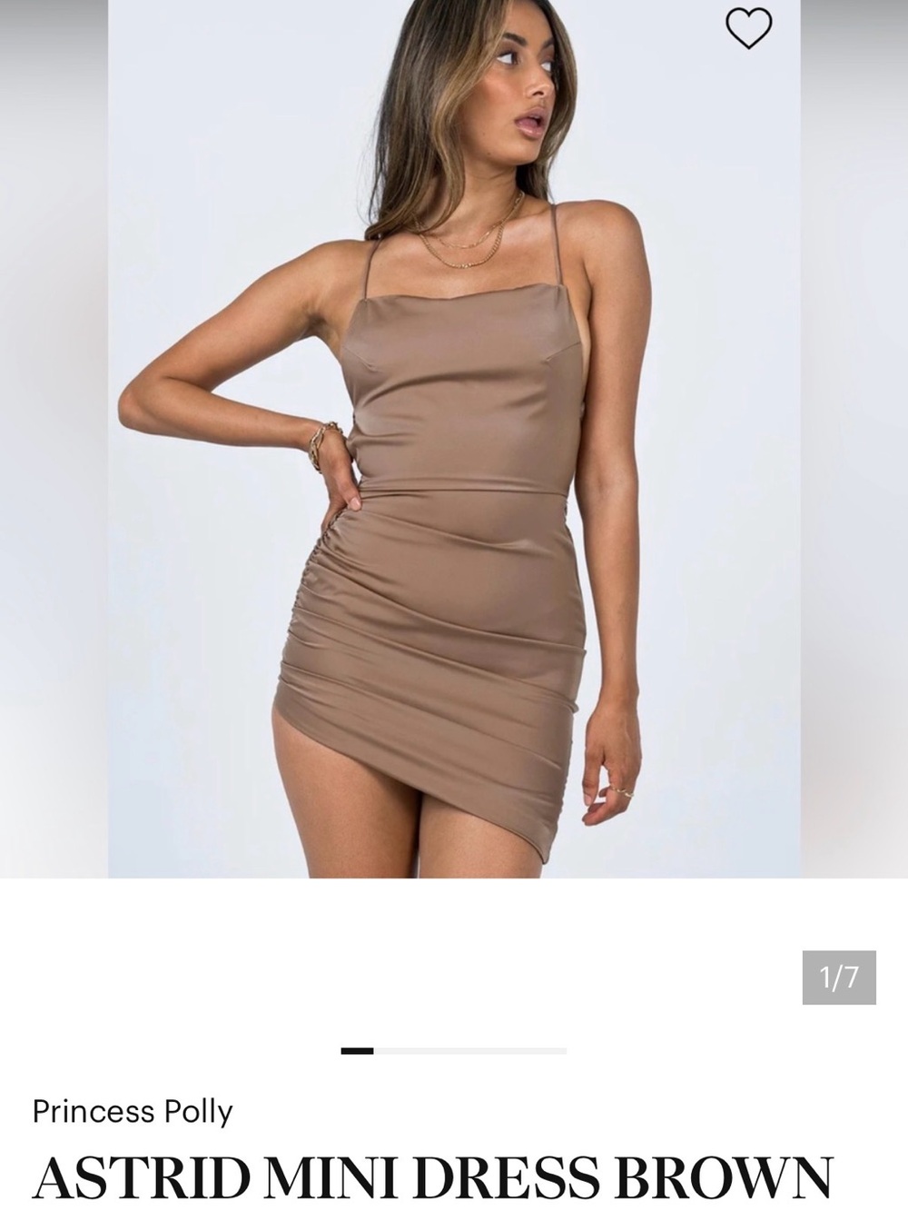 Princess Polly Taupe Satin Ruched Asymmetric Mini Dress